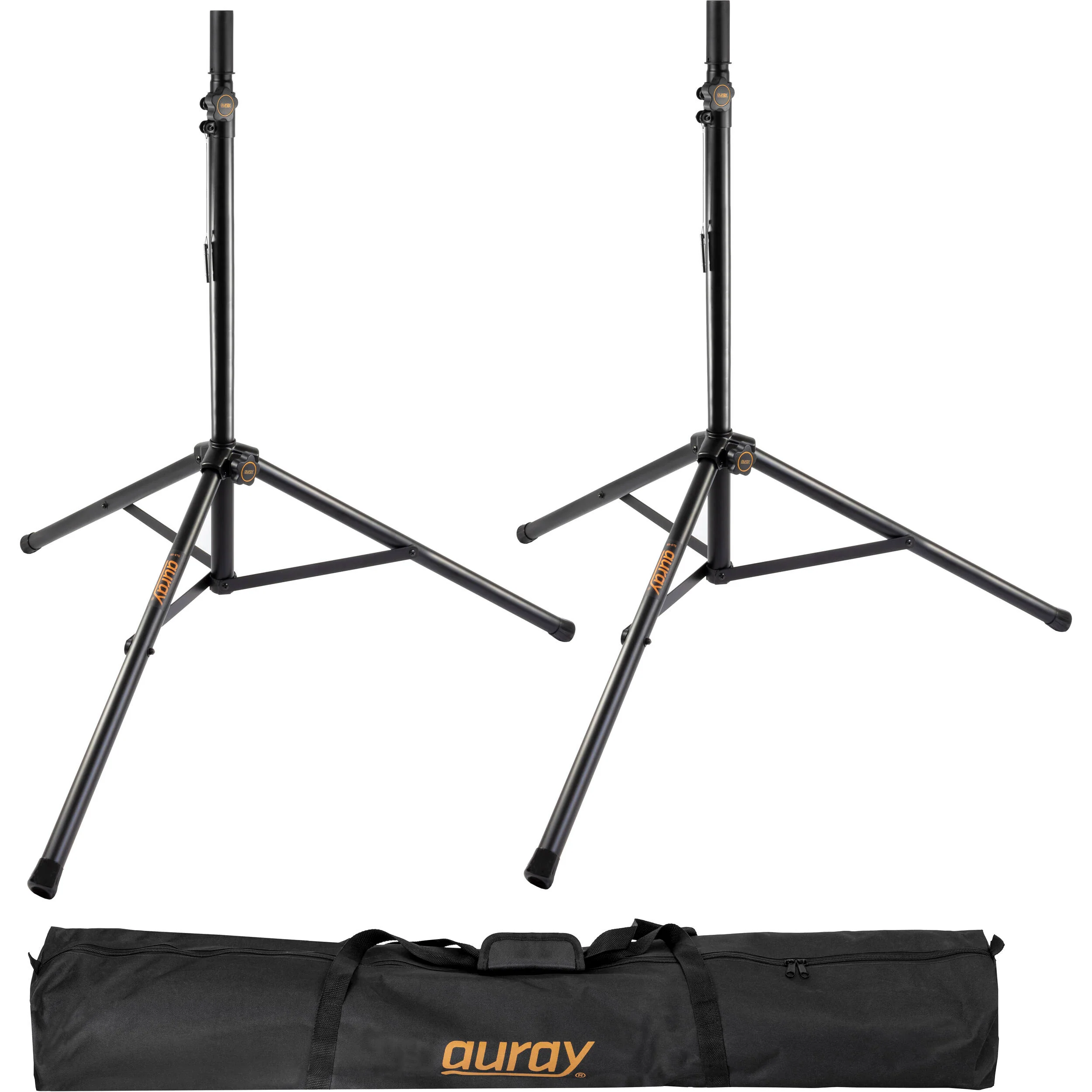 Auray SS-47S-PB Deluxe Height-Adjustable Steel Speaker Stands with Tripod Base and Carrying Case - Image 2