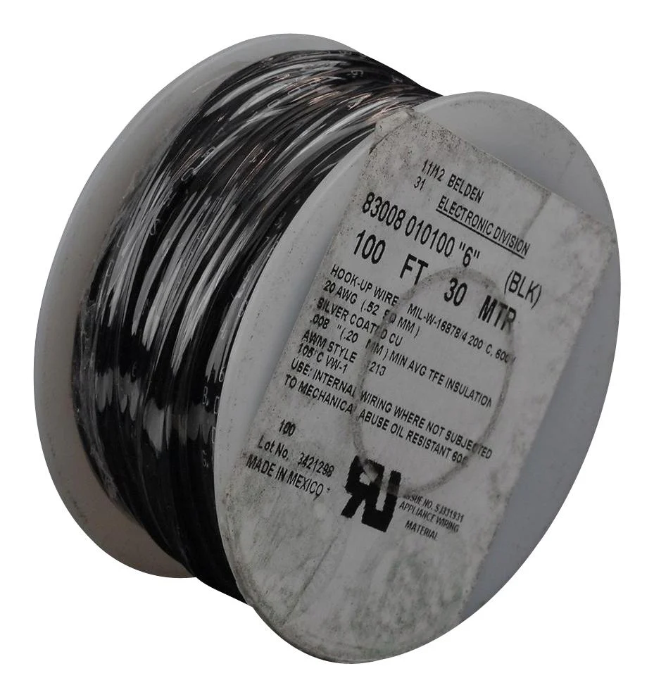 Belden 83008 010100 83008 010100 Wire Hook Up Hi Temp Ptfe Black 20 AWG 100 ft 30.5 m New