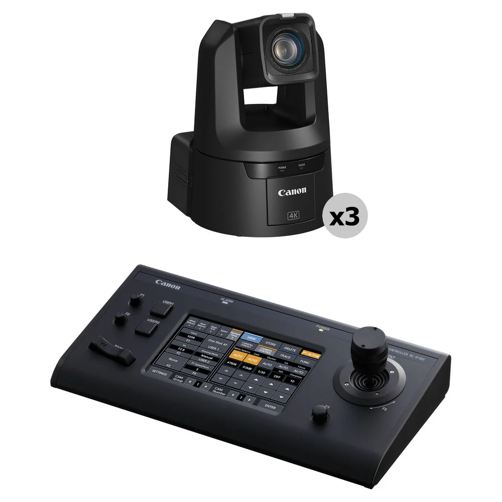 Canon CR-N500 4K NDI 15x Zoom PTZ 3-Camera Kit with Touchscreen Controller (Satin Black)