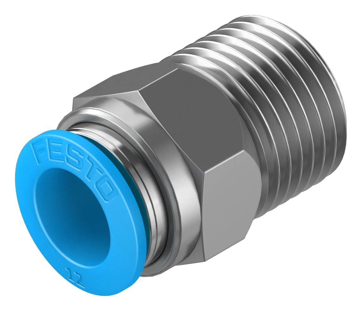 FESTO 153010 Pneumatic Fitting, Push-In Straight Connector, R1/2, 14 bar, 12 mm, Brass, QS