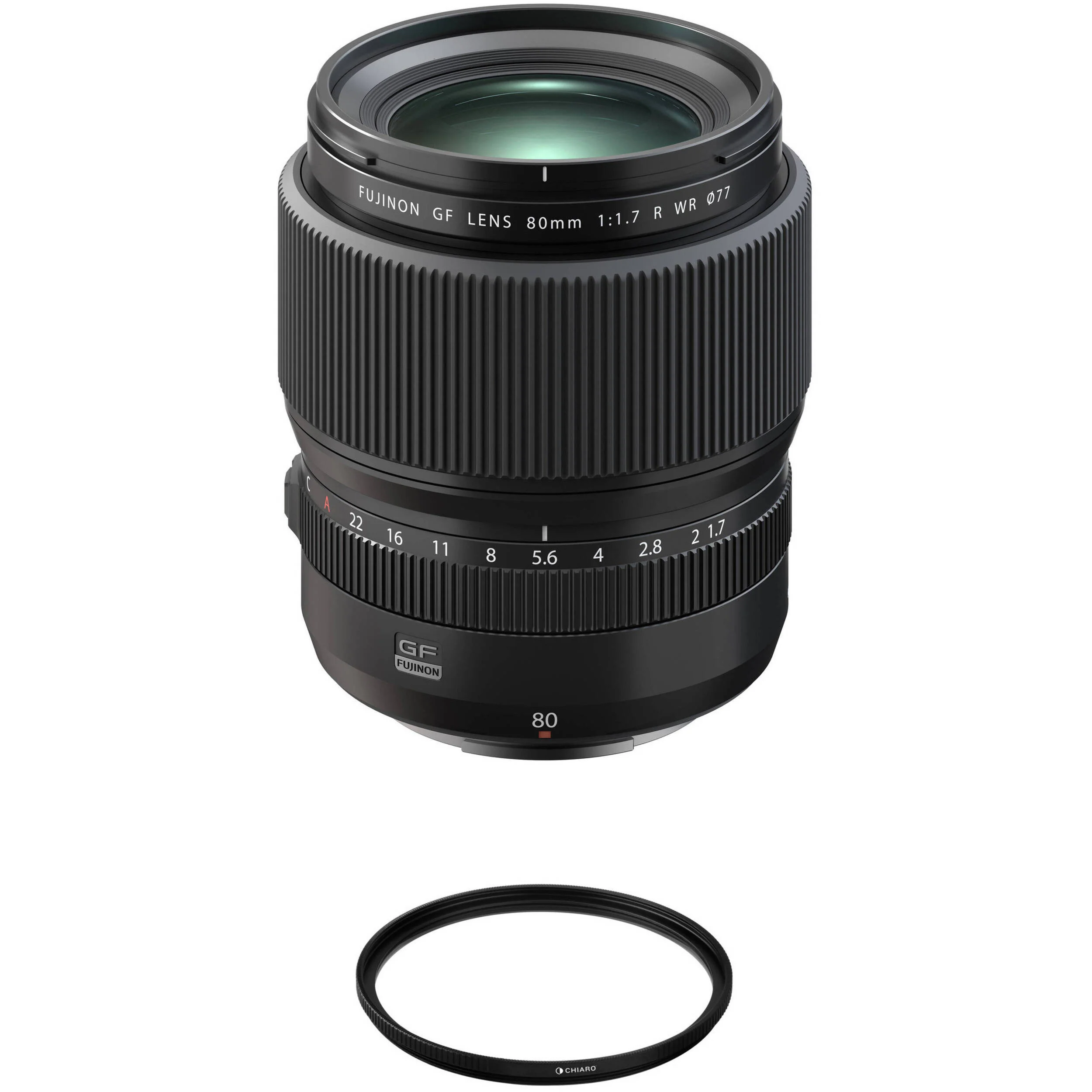 FUJIFILM GF 80mm f/1.7R WR Lens with 77mm Filter Kit