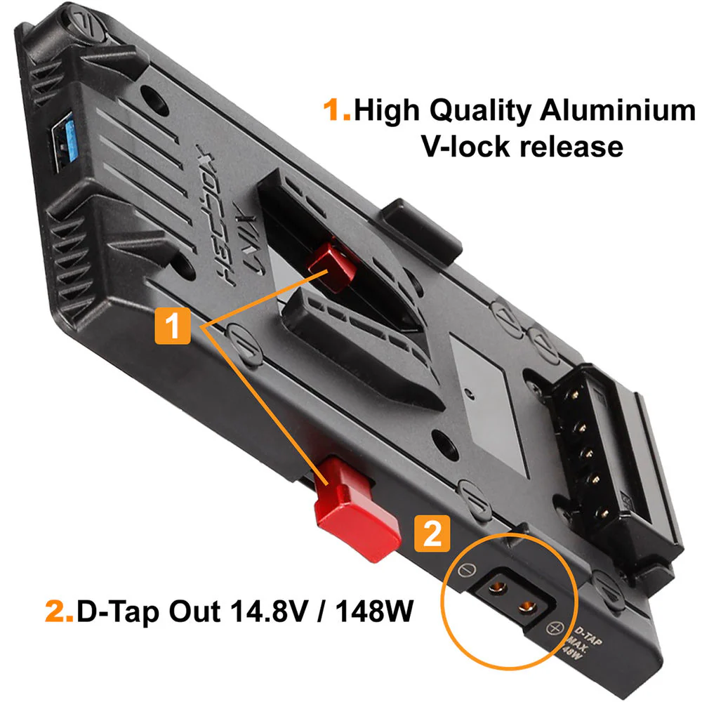 Hedbox UNIX-0BL V-Mount Adapter Power Plate with 2-Pin LEMO 0B Right-Angle Cable - Image 4