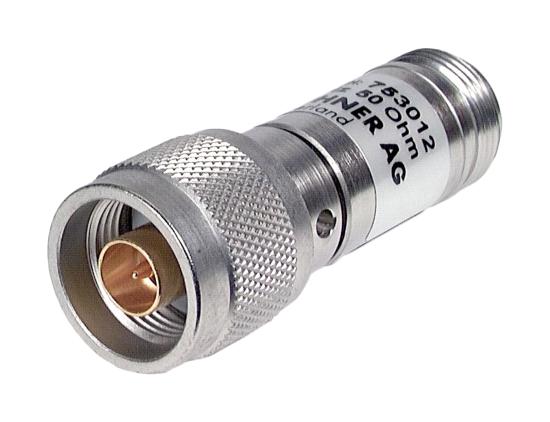 HUBER+SUHNER 6820.17.A RF Fixed Attenuator, N Plug to N Jack, 20 dB, 0GHz to 12.4GHz, 1 W, 50 ohm, Brass