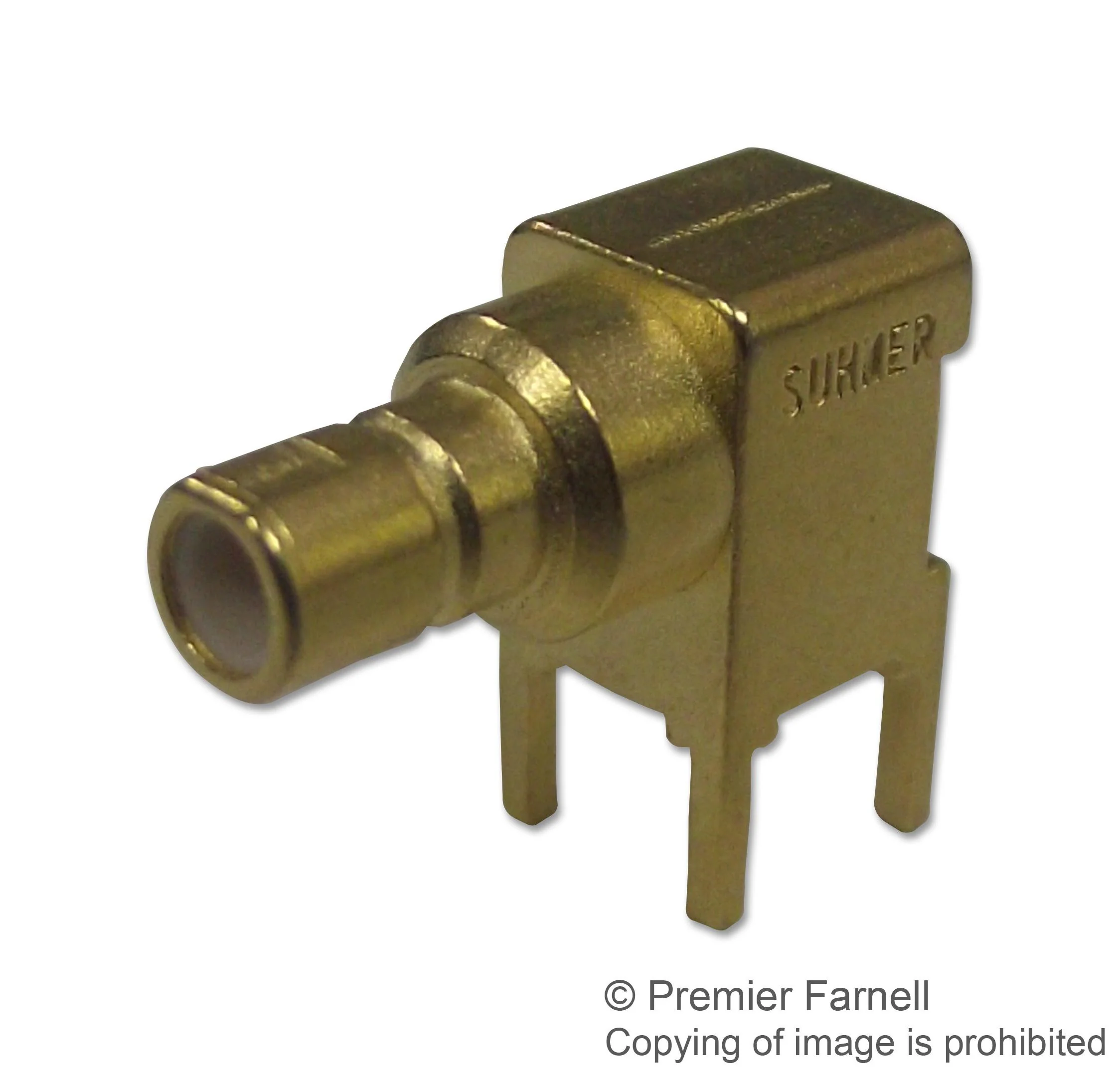 HUBER & SUHNER 85_SMB-Z50-0-19/111_NH RF / Coaxial Connector, SMB Coaxial, Right Angle Jack, Through Hole Right Angle, 50 ohm, Brass