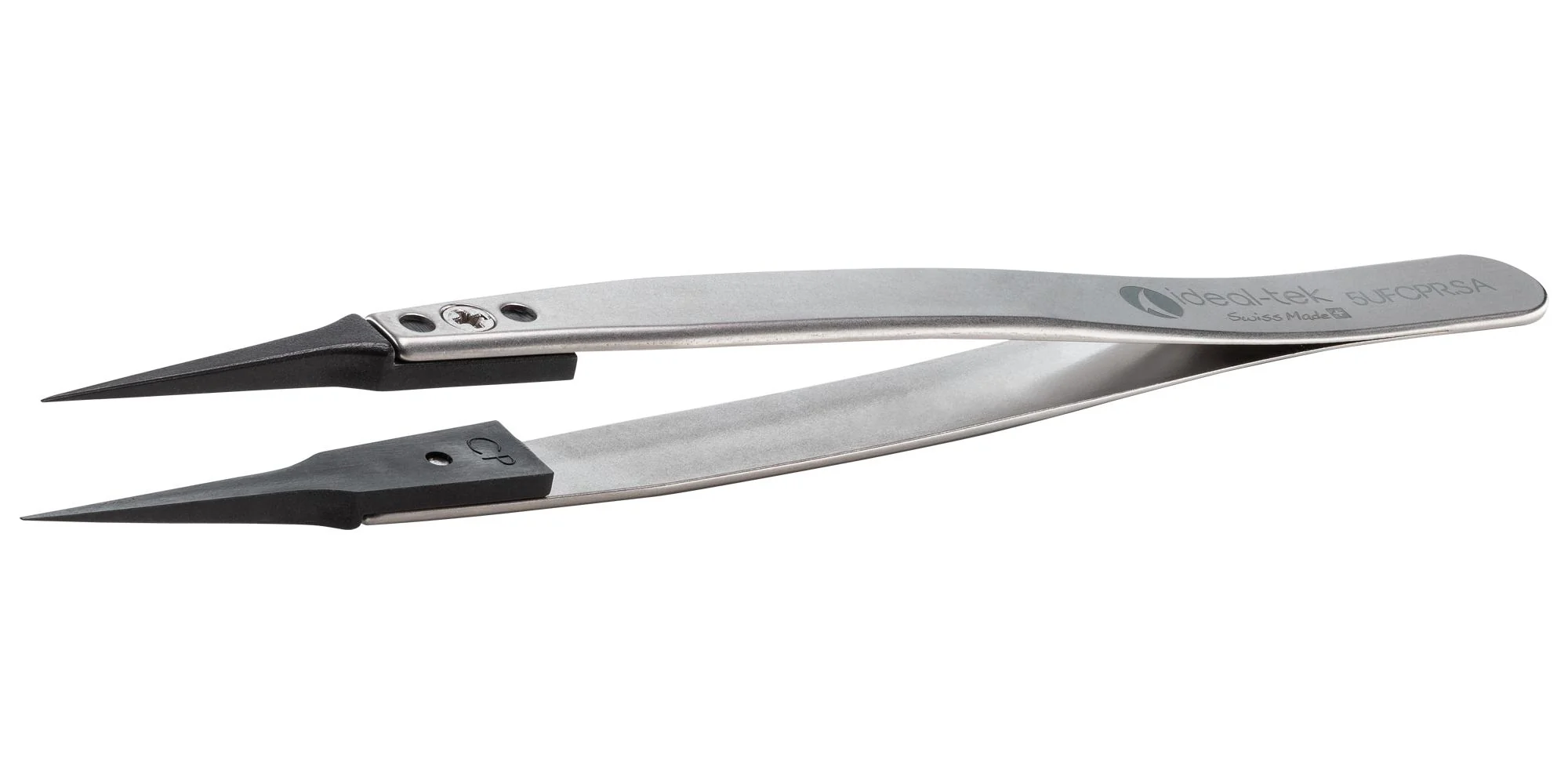 IDEAL-TEK 5UFCPR.SA.1.IT Tweezer, Replaceable Tip/ESD Safe, Style 5, 130mm, SS Body/Carbon Fibre Reinforced Plastic Tip