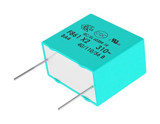 KEMET F861BZ105M310C Safety Capacitor, Metallized PP, Radial Box - 2 Pin, 1 µF, ± 20%, X2, Through Hole