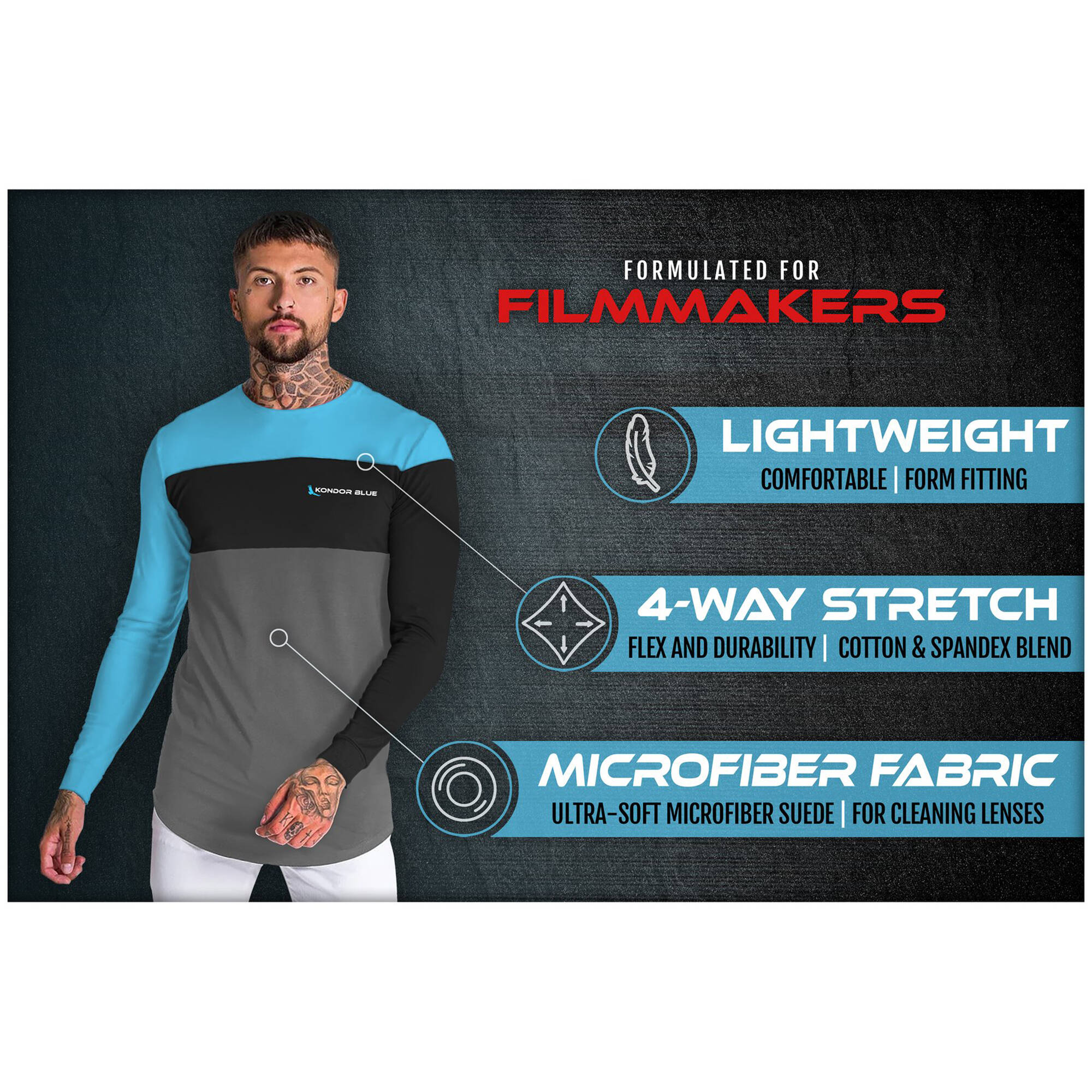 Kondor Blue Long Sleeve TriColor Lens Cleaning T-Shirt (Small) - Image 3
