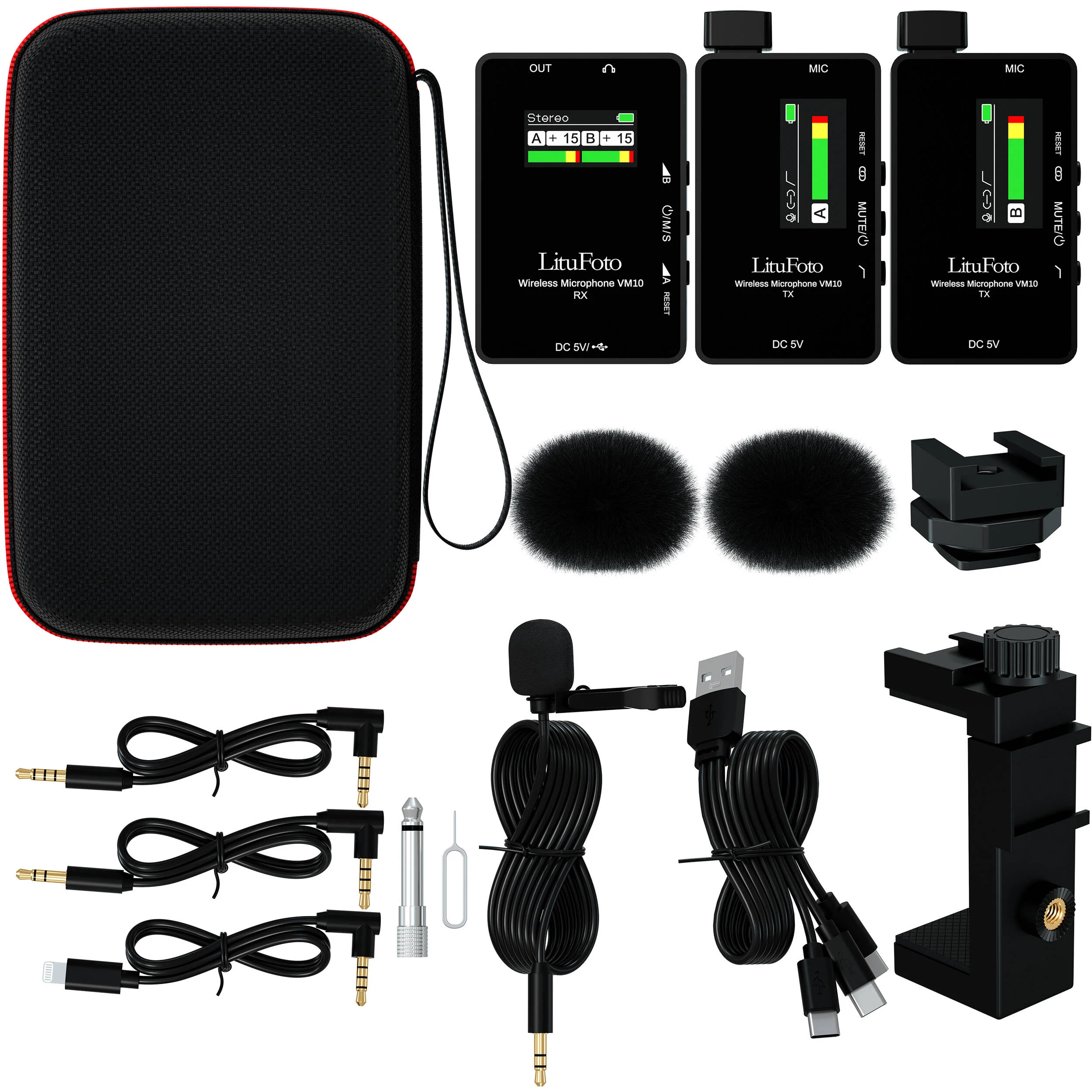 LituFoto VM10 2-Person Wireless Microphone System with Lightning Adapter for Cameras and iOS Devices (2.4 GHz) - Image 2