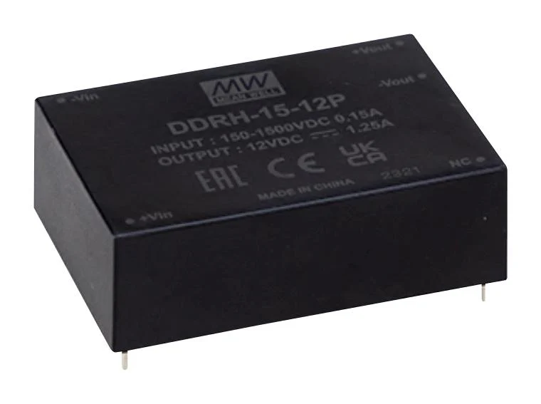 MEAN WELL DDRH-15-15P Isolated Through Hole DC/DC Converter, PCB Mount, ITE & Industrial, DIP, 10:1, 15 W, 1 Output, 15 V