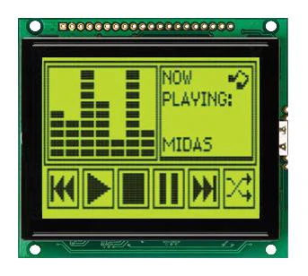 MIDAS MC128064D6W-SPTLY-V2 Graphic LCD, 128 x 64 Pixels, Black on Yellow / Green, 5V, Parallel, No Font, Transflective