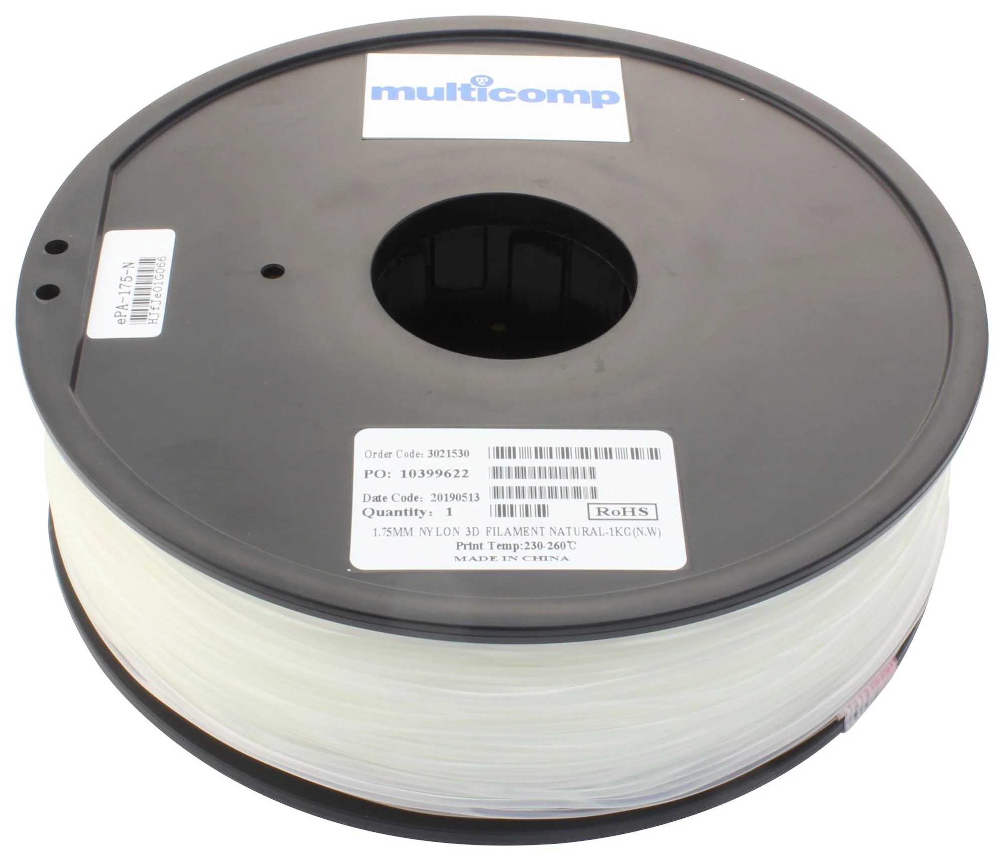 Multicomp MC011476 3D Printer Filament Nylon 1.75 mm Natural 260 &deg;C Melting Temp - Image 2