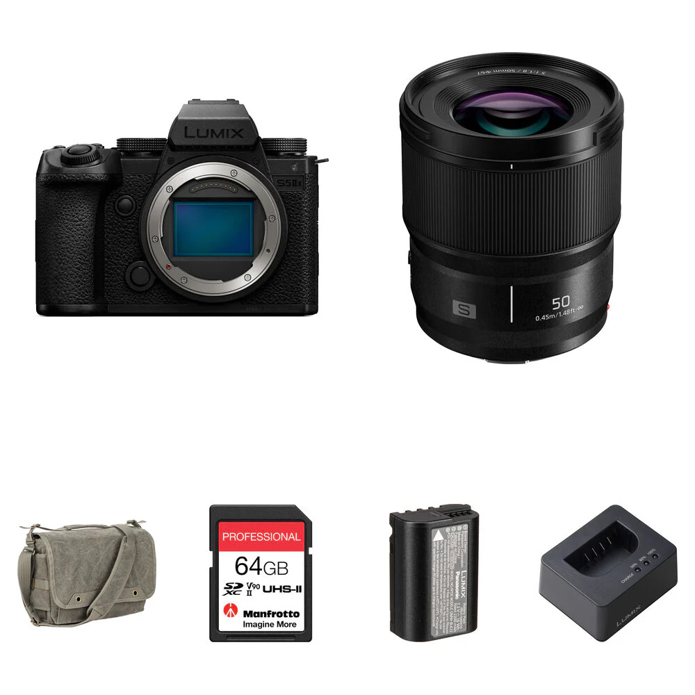 Panasonic Lumix S5 IIX Mirrorless Camera with 50mm f/1.8 Lens and Essentials+ Kit (Black)