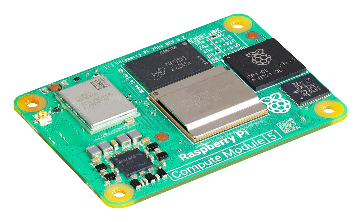 RASPBERRY-PI CM5116032 System-On-Module, RPI CM5, 16GB LPDDR4, 2.4GHz, BCM2712, 64-bit ARM Cortex-A76 v8, 32GB eMMC