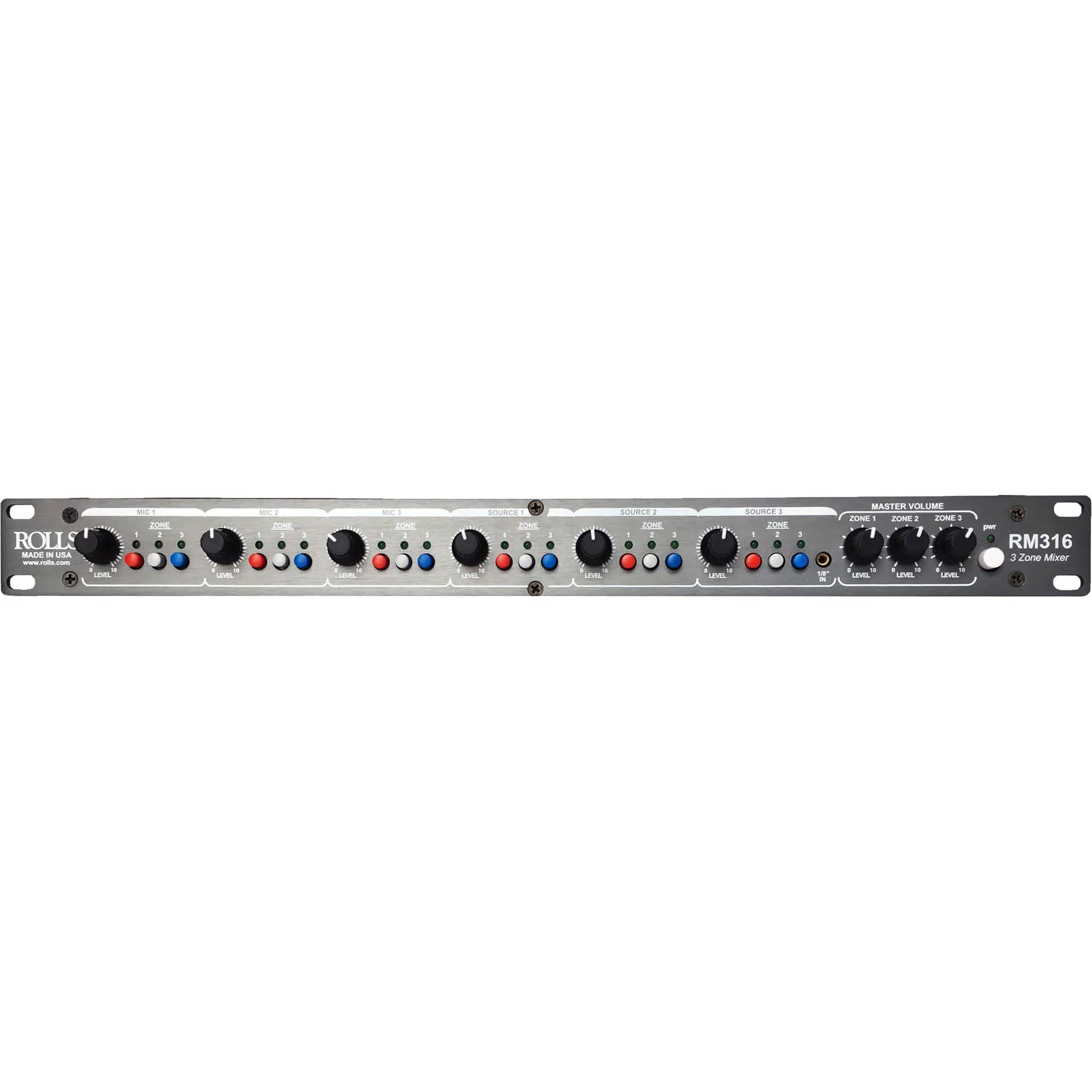 Rolls RM316 3-Zone Mixer with RCA & XLR Inputs
