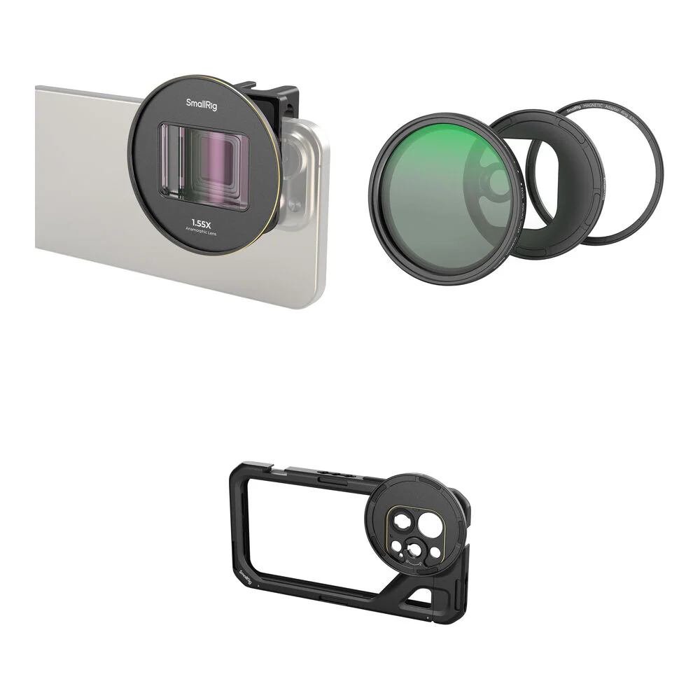 SmallRig Mobile Video Cage, 1.55x Anamorphic Lens, and VND Filter Kit for iPhone 15 Pro Max