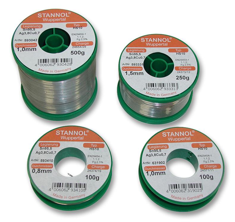 STANNOL 593420 Solder Wire, Lead Free, 1.5mm Diameter, 217°C, 100g