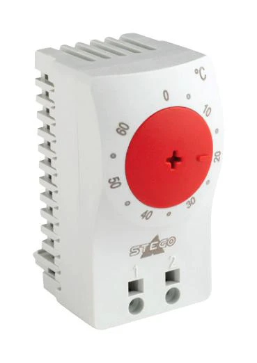 STEGO 11100.0-01 Thermostat, Small, DIN Rail, Normally Closed, 15 A at 120 VAC, 10 A at 250 VAC, -45 to 80 Deg C