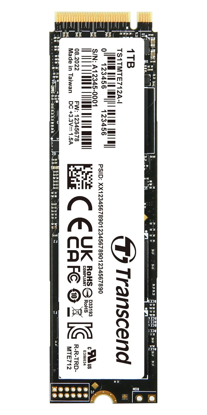 TRANSCEND TS1TMTE712A-I SSD, Internal, M.2 2280, PCle Gen4 x4, NVMe, 1 TB, 3D NAND, AES 256-bit