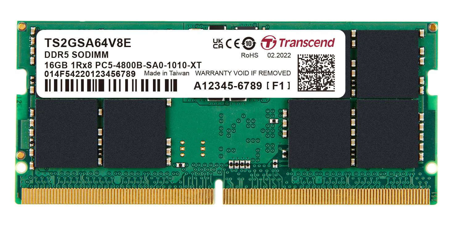 TRANSCEND TS2GSA64V8E RAM Memory Module, 16 GB, PC5-38400, DDR5 SO-DIMM, Desktop DIMM, 2G x 8bit