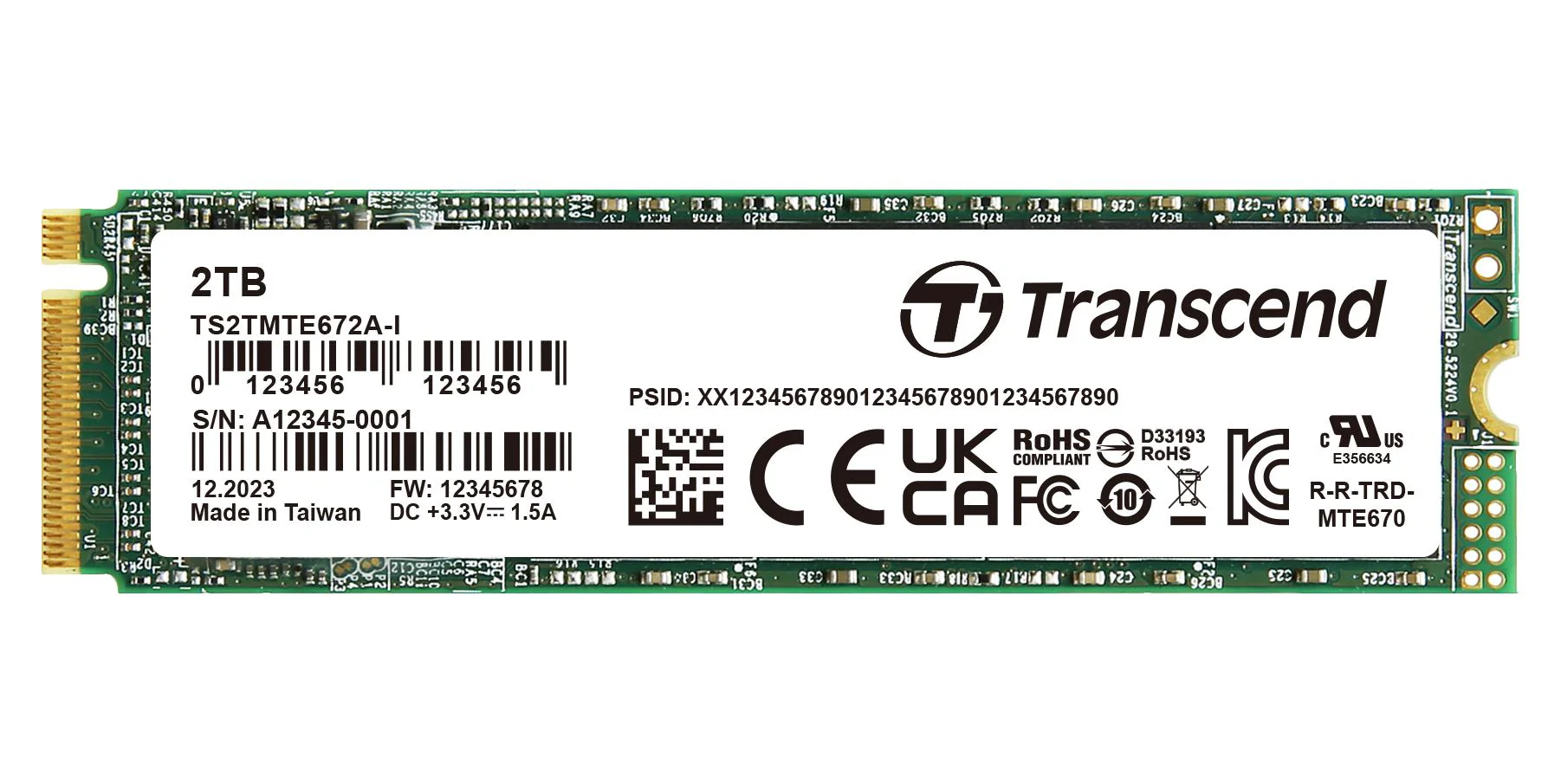 TRANSCEND TS2TMTE672AI-VS1 SSD, Internal, M.2 2280, PCIe Gen 3 x 4, NVMe, 2 TB, 3D NAND, AES 256-bit