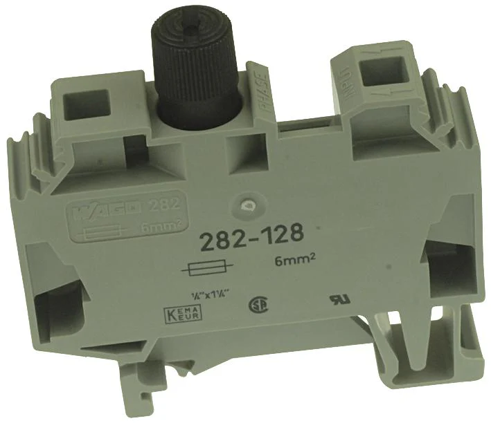 WAGO 282-128 Fused Terminal Block, 2 Ways, 24AWG to 10AWG, 6 mm², Clamp, 10 A, 500 V