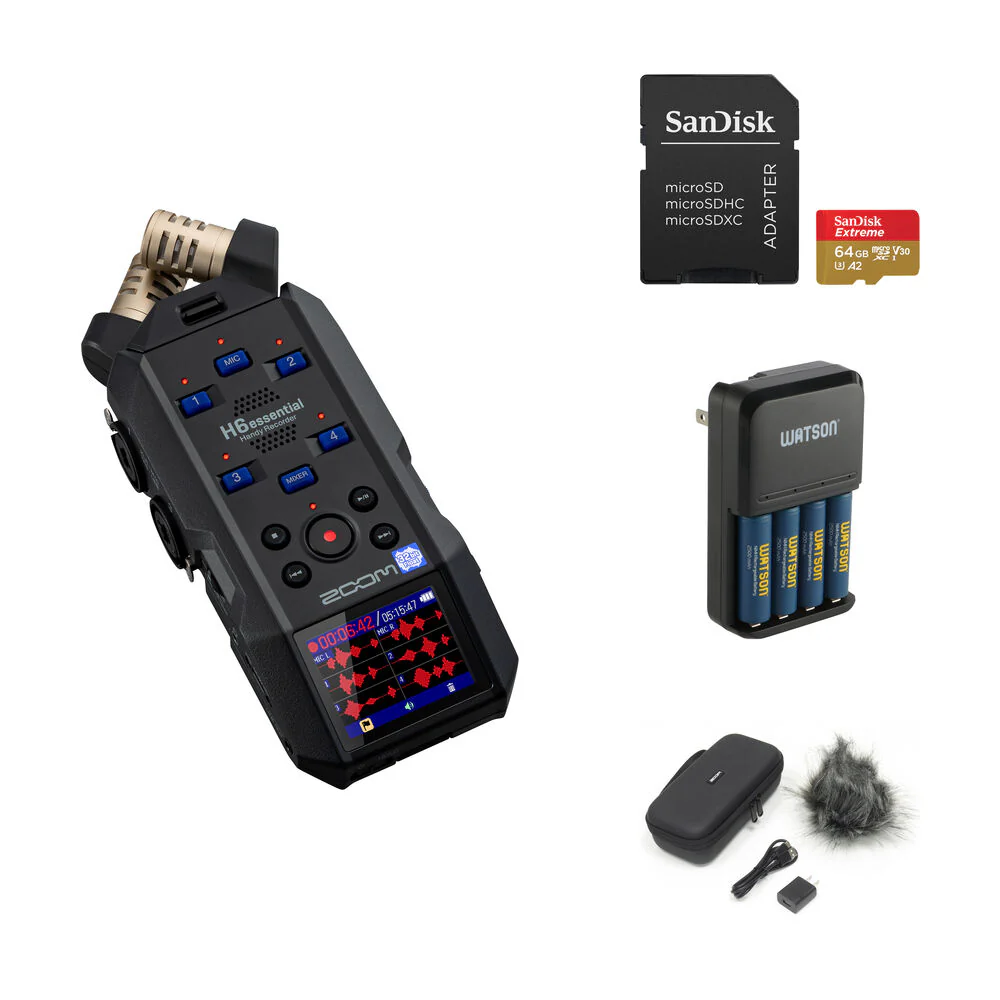 Zoom H6essential 6-Track 32-Bit Float Portable Audio Recorder with Deluxe Kit